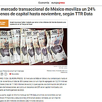 El mercado transaccional de Mxico moviliza un 24% menos de capital hasta noviembre, segn TTR Data